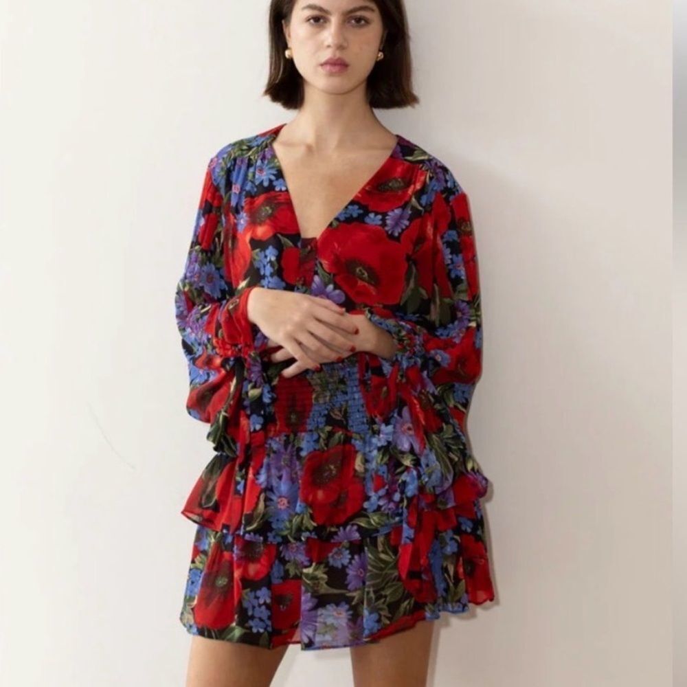 ELLIATT | NEW Thea Red Floral Set V-Neck Tier Top & Skirt Women’s Size X-Small